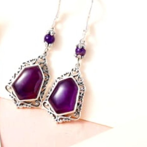 Amethyst Dangle Earrings in Sterling Silver NWT - Picture 4 of 4